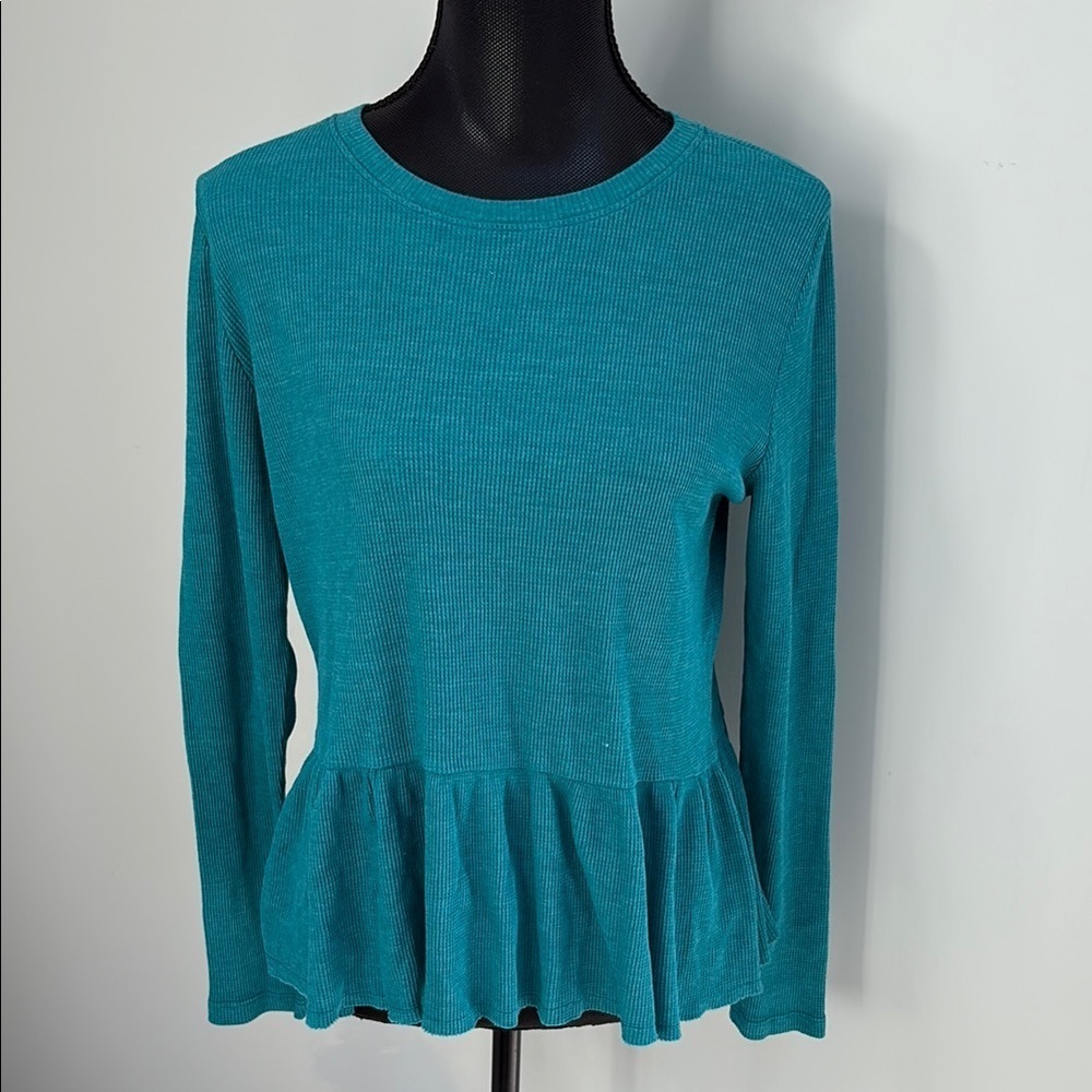 Michael Stars Small Teal Long Sleeve Peplum Top